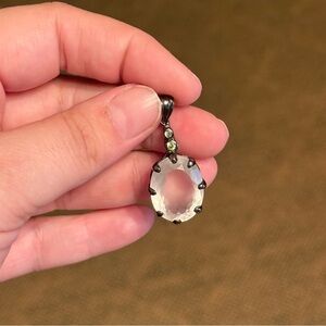 Rose Quartz and peridot gunmetal silver pendant